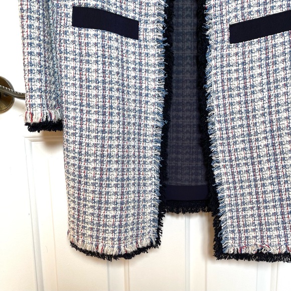 PINKO Made in Italy Long Tweed Jacket Blue & White - Picture 8 of 16